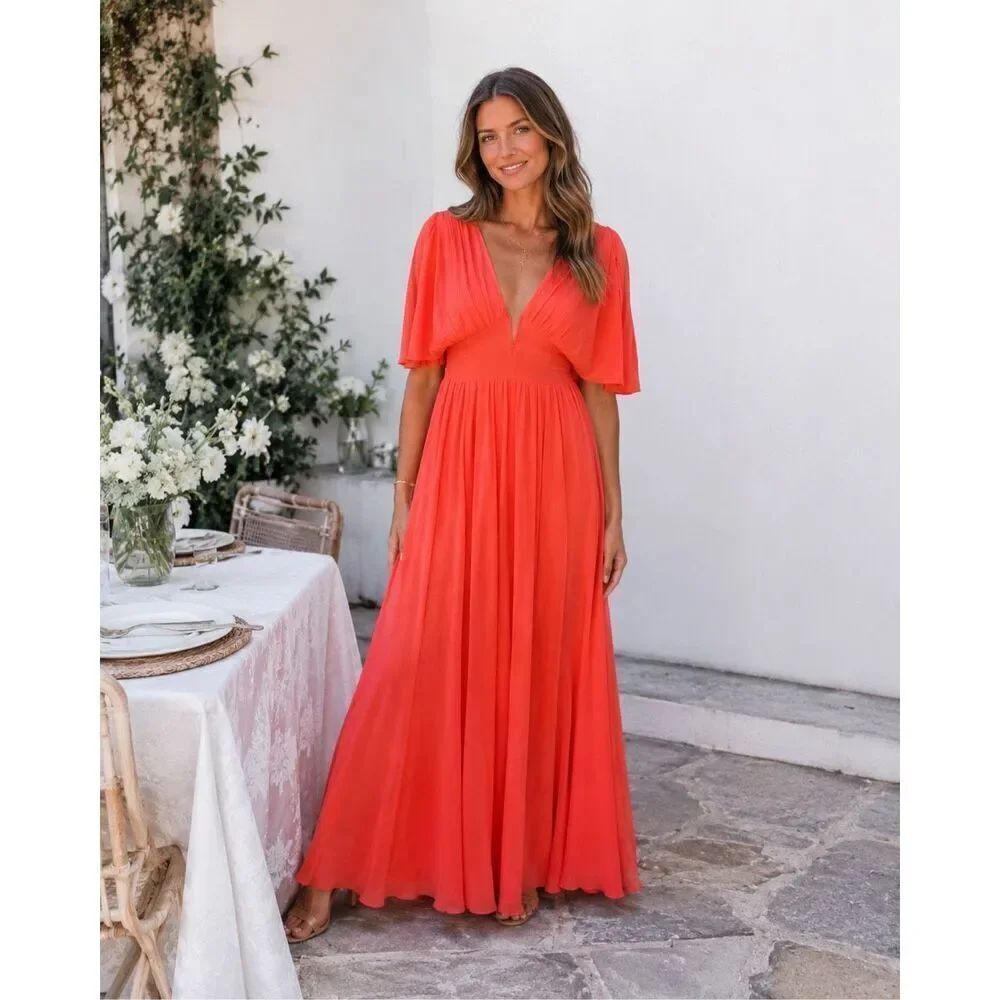 Anthropologie Flying Tomato Women’s Small “You Found My Heart” Orange Maxi Dress